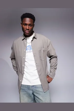 ASOS – Kastiges Oxford-Hemd in Grau mit Oversize-Schnitt