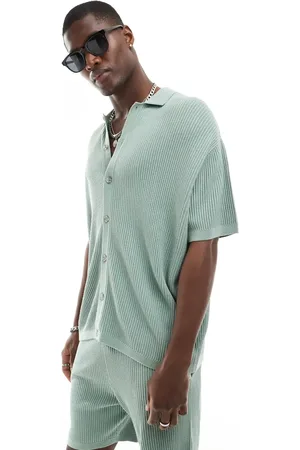 ASOS – Polohemd aus Twist-Rippstrick in mit durchgehender Knopfleiste, Kombiteil