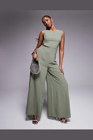 ASOS – Jumpsuit in Khaki mit weitem Bein und Schnallendetail