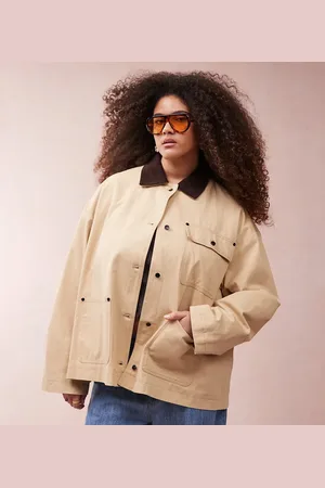 ASOS ASOS DESIGN Curve – Schlichte Barn-Jacke in Steinbeige mit Cord-Kragen