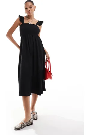 Pieces® – Strukturiertes Jersey-Maxikleid in mit Rüschenträgern