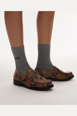 Topshop – Carey – Leder-Loafer mit Schlangenmuster und Raffung