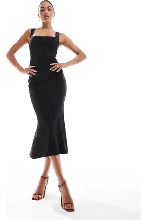 Vesper – Midaxi-Kleid in mit eckigem Ausschnitt und Schwalbenschwanz-Saum