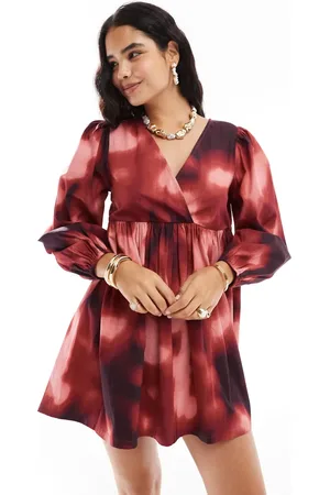 ASOS – Mini-Hängerkleid aus Baumwolle mit V-Ausschnitt und verschwommenem Muster
