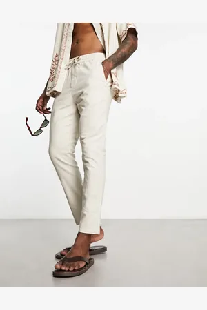 Only & Sons – Verkürzte Hose aus Leinenmix in Beige