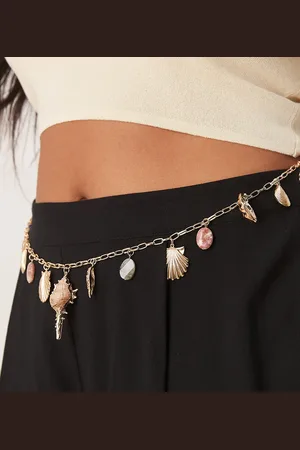 ASOS ASOS DESIGN Curve – Taillen- und Hüftgürtel aus Kettengliedern mit Kunstmuschel-Anhängern und Steinen