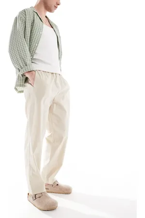 Pull&Bear – Hose aus Leinenmix in Sand