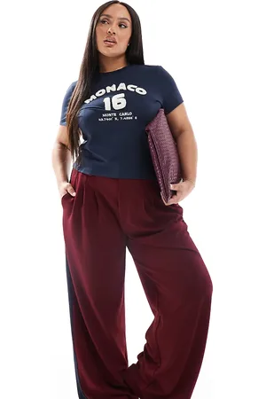 ASOS ASOS DESIGN Curve – Hose in Burgunderrot mit Kontrasteinsatz und weitem Beinschnitt