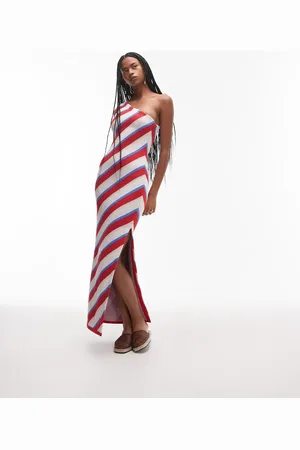 Topshop – gestreiftes Maxi-Strickkleid mit One-Shoulder-Träger