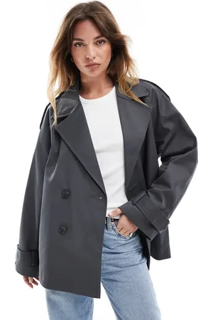 ASOS – Kurzer Trenchcoat in Anthrazit