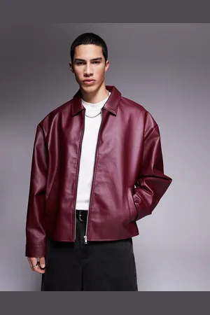 ASOS – Oversize-Sportjacke aus Kunstleder in Burgunderrot