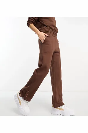Threadbare Petite – Maddy – Jogginghose im Bahnendesign mit Druckknöpfen in Schokoladenbraun, Kombiteil