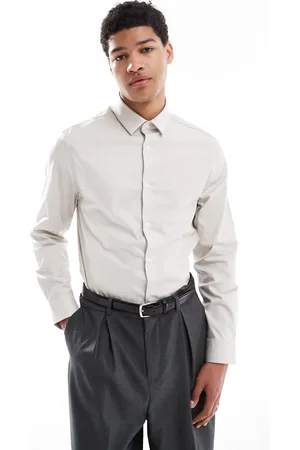 ASOS – Elegantes, leicht zu bügelndes Twill-Hemd in Steinbeige in regulärer Passform