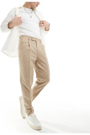 ASOS – Elegante, schmal zulaufende Wollmix-Hose in Stein