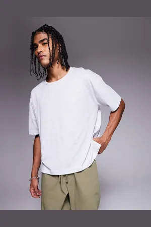 ASOS – Kastiges Oversize-T-Shirt in meliertem Grau mit Kontrastnaht