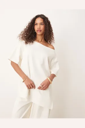 ASOS – Schulterfreies Sweatshirt in Kokosmilchweiß aus Interlock, Kombiteil