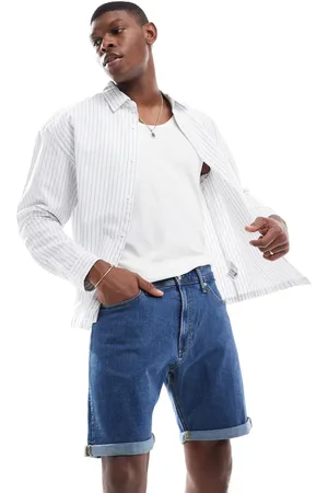 JJ – Jeans-Shorts in Mittelblau mit Umschlag