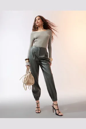 ASOS – Jogginghose aus Kunstleder in Khaki