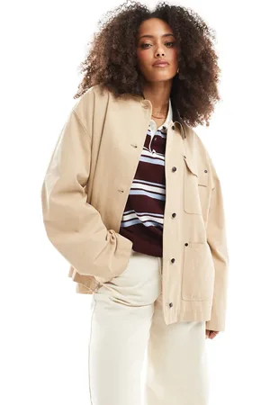 ASOS – Schlichte Barn-Jacket in Steinbeige mit Cord-Kragen