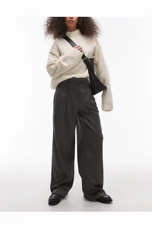 Topshop – Plissierte, elegante Hose in Anthrazit mit weitem Bein