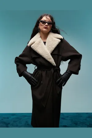 Bimba y Lola – Longline-Wollmantel in mit abnehmbarem Kragen