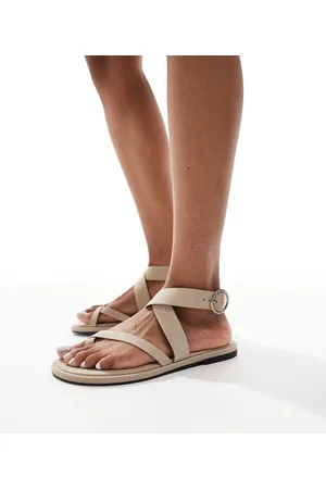 Pull&Bear – Sandalen in Ecru mit überkreuztem Riemchen-Design