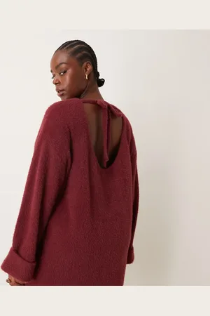 ASOS ASOS DESIGN Curve – Mini-Strickkleid aus superweichem, flauschigen Garn in Burgunderrot mit lockerem Schnitt