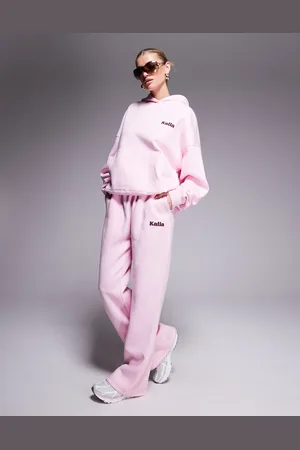 Kaiia – Jogginghose in Babyrosa mit weitem Bein und kontrastierendem Logo, Kombiteil