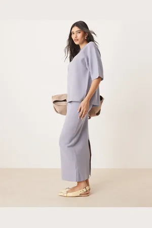 ASOS – Midaxi-Rock aus Strukturstrick in Pastellblau, Kombiteil