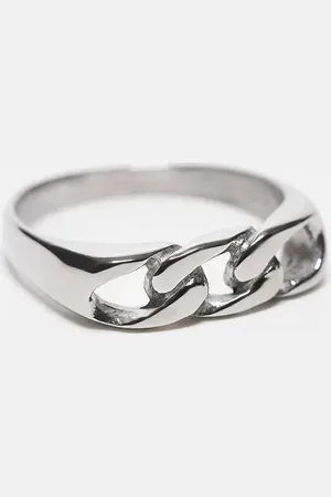 ASOS – Silberfarbener Siegelring aus wasserfestem Edelstahl mit Kettenglied-Detail