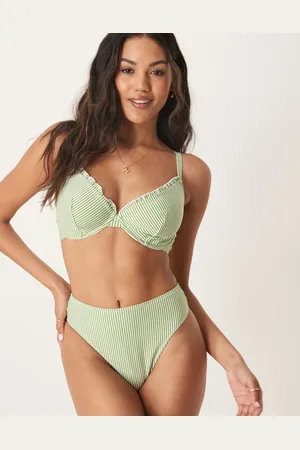 ASOS – Anna – Seersucker-Bikinihose in gestreiftem mit hohem Bund und hohem Beinausschnitt