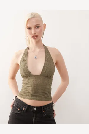 Motel – Cosimo – Strukturiertes Neckholder-Oberteil in Khaki