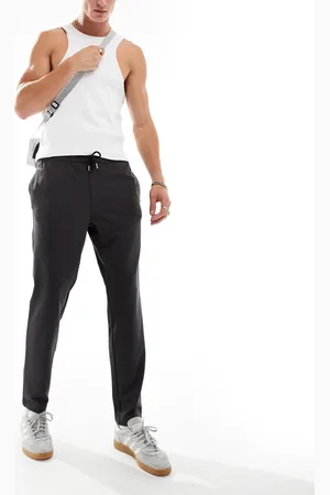 JACK & JONES – Schmal zulaufende, elegante Hose in Dunkelgrau meliert mit Kordelzug in der Taille