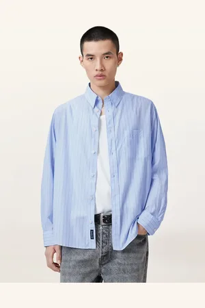 AllSaints – Marcel – Langärmliges Hemd in Weidenblau