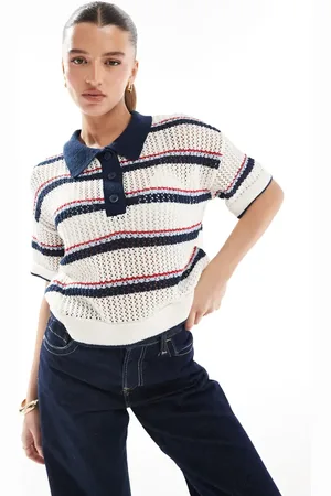 Pull&Bear – Gestricktes, kurzärmliges Polo-Oberteil mit bunten Streifen