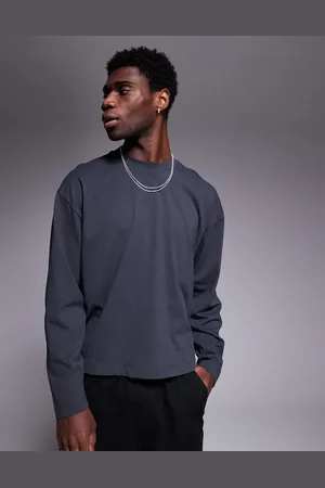 ASOS – Langärmliges, kastiges Oversize-Shirt in Anthrazit mit tiefen Armlöchern