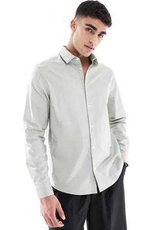 ASOS – Elegantes, leicht zu bügelndes Twill-Hemd in Salbeigrün in regulärer Passform