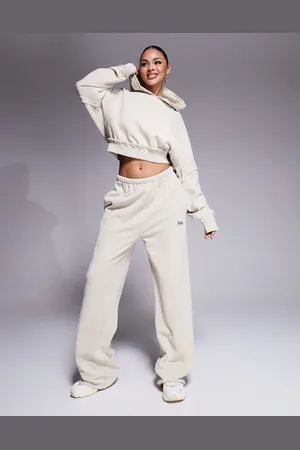 ASOS Weekend Collective – Weit geschnittene Jogginghose in verwaschenem Steinbeige mit sichtbarer Hilo-Naht, Kombiteil