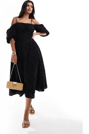 River Island – Midikleid in mit Puffärmeln