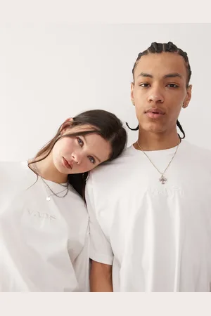 Vans – Basic-T-Shirt in Wollweiß mit Oversize-Schnitt und Logoprint auf dem Rücken