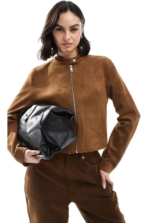 Stradivarius – Jacke aus Wildlederimitat in mit Reißverschluss