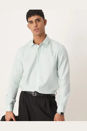 ASOS – Formelles, bügelleichtes Hemd in Hellblau mit Fischgrätstruktur in regulärer Passform