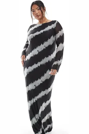 VERO MODA – Langärmliges Maxikleid aus Mesh mit verschwommenem, unifarbenem Print