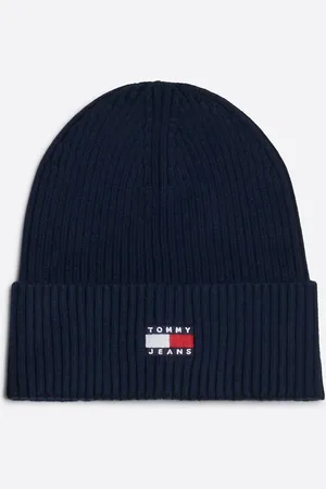 Tommy Hilfiger – Heritage – Gerippte Strickmütze in Marineblau mit Aufnäher