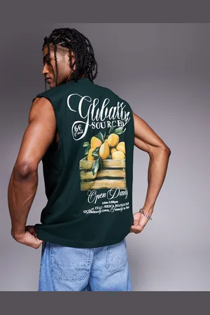 ASOS – Oversize-Tanktop in Dunkelgrün mit Brust- und Rückenprint
