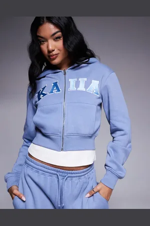 Kaiia Sport – Kapuzenjacke in Hellblau mit durchgehendem Reißverschluss und Logo-Stickerei, Kombiteil