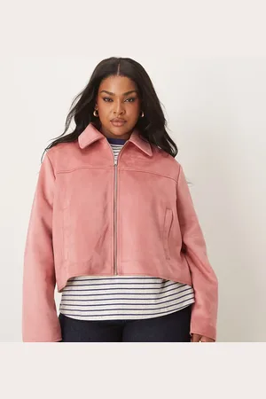 ASOS ASOS DESIGN Curve – Jacke aus Wildlederimitat in Altrosa mit breitem Kragen