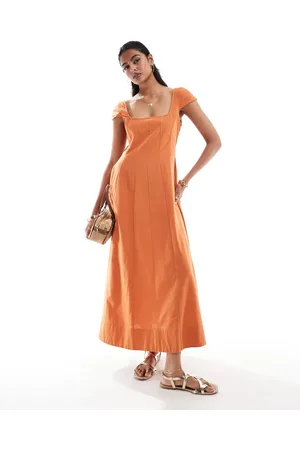 ASOS – Maxi-Tenniskleid in dunklem Mango- mit Ziernaht und Kappenärmeln