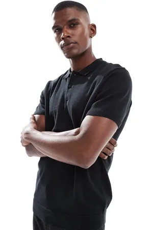 New Look – Kurzärmliges Polohemd aus schwarzem Strickmaterial