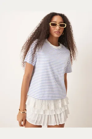 SELECTED Femme – Kastiges, gestreiftes T-Shirt in Hellblau